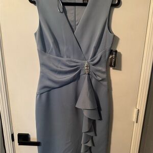 Jessica Howard Light Blue Midi Dress with Ruffle Detail